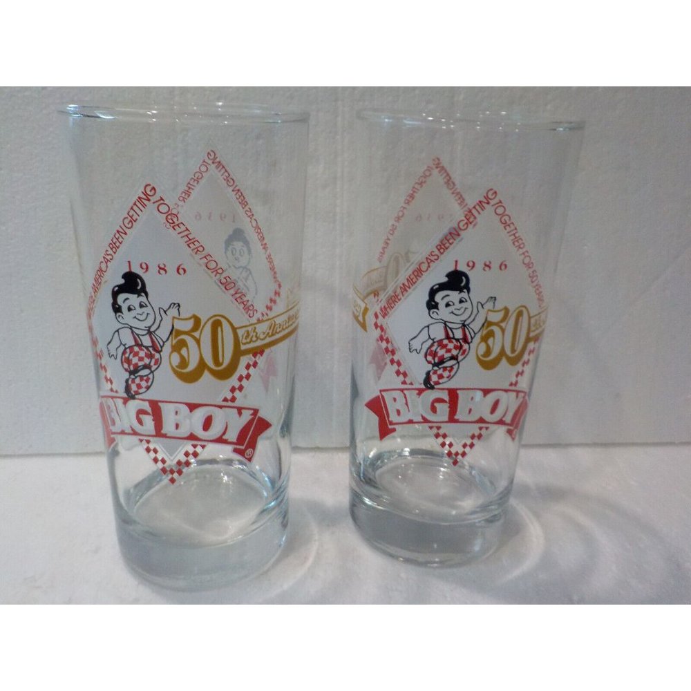 Vintage Bob's Big Boy 50th Anniversary Glasses SET OF 2 (1936 - 1986)